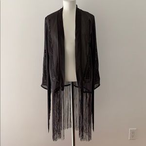 H&M embroidered fringe open cardigan